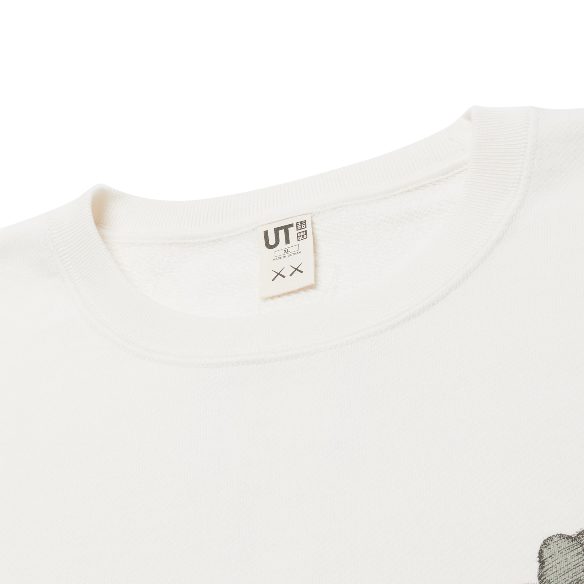 Neck view of Kaws X Uniqlo Ut Graphic White Sweatshirt 467395